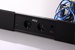 Вбудована розетка GTV Prestino горизонтальна 2 вилки, USB А+С, HDMI, RJ45, чорна (подовжувач, що вбудовується)