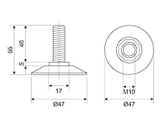 Ножка мебельная  регулируемая М10 D47мм, черная