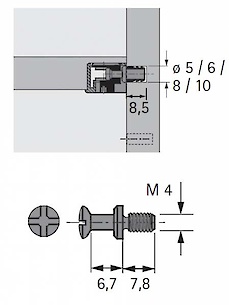 Угвинчуємий дюбель DU 426 з метричною різьбою М4х7,8 під стяжку VB 35, 35M, 36, 135 Hettich довжина 6.7мм