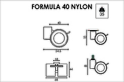 Мебельный ролик OgTM серии Formula 40 Nylon со стопором белый/белый натуральный с планкой тип2