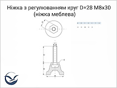 Ніжка з регулюванням круг D=28 M8x30 (ніжка меблева) чорна