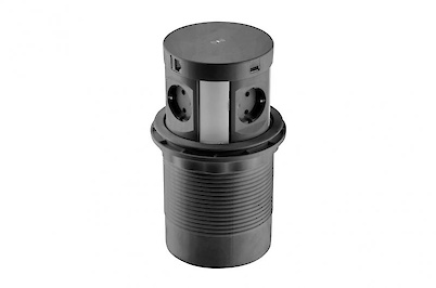 Вбудована розетка GTV COMFORT PLUS вертикальна на 4 вилки, 2USB, індукційна зарядка, чорна (вбудований подовжувач)