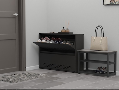 Тумба для взуття металева 2 секції 900х715 чорна