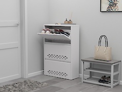 Тумба для обуви металлическая 3 секции 700х1050 белый