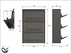 Тумба для обуви металлическая 3 секции 700х1050 графит