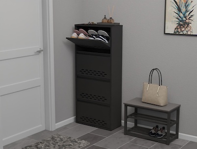 Тумба для взуття металева 4 секції 600х1385 чорна