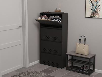 Тумба для взуття металева 4 секції 700х1385 чорна