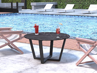 Стол журнальный уличный круглый, столешница из компакт плиты, металлическая опора