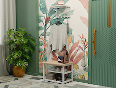 Вешалка металлическая с полкой из сетки для прихожей 400мм, белая