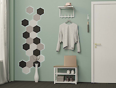 Вешалка металлическая с полкой из сетки для прихожей 400мм, белая