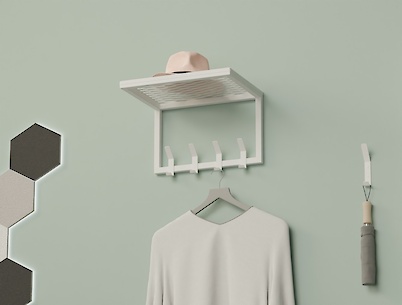 Вешалка металлическая с полкой из сетки для прихожей 400мм, белая