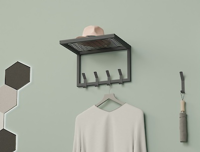 Вешалка металлическая с полкой из сетки для прихожей 400мм, графит