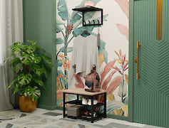 Вешалка металлическая с полкой из сетки для прихожей 400мм, черная