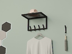 Вешалка металлическая с полкой из сетки для прихожей 400мм, черная