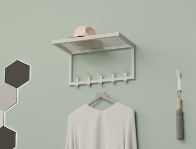 Вешалка металлическая с полкой из сетки для прихожей 500мм, белая