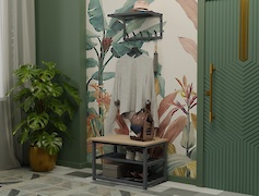 Вешалка металлическая с полкой из сетки для прихожей 500мм, графит