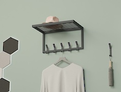 Вешалка металлическая с полкой из сетки для прихожей 500мм, графит