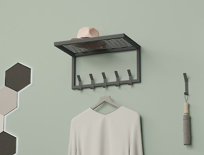 Вешалка металлическая с полкой из сетки для прихожей 500мм, графит