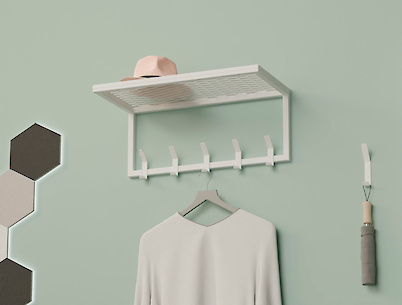 Вешалка металлическая с полкой из сетки для прихожей 600мм, белая