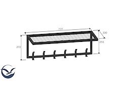 Вешалка металлическая с полкой из сетки для прихожей 700мм, черная