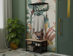 Вешалка металлическая с полкой из сетки для прихожей 700мм, черная