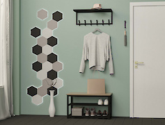 Вешалка металлическая с полкой из сетки для прихожей 700мм, черная