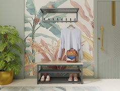 Вешалка металлическая с полкой из сетки для прихожей 800мм, графит