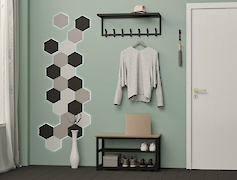 Вешалка металлическая с полкой из сетки для прихожей 800мм, черная