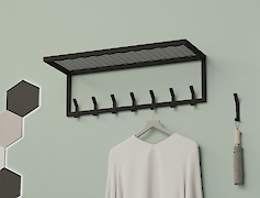 Вешалка металлическая с полкой из сетки для прихожей 800мм, черная