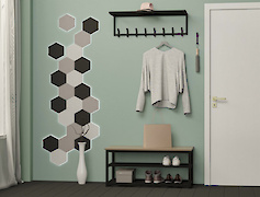 Вешалка металлическая с полкой из сетки для прихожей 900мм, черная