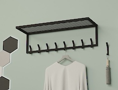 Вешалка металлическая с полкой из сетки для прихожей 900мм, черная