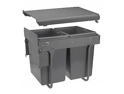 Выдвижной сортер для мусора GTV PRACTI ECO для модуля 400мм на 2 ведра с доводчиком, креплением к фасаду, антрацит