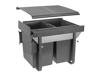 Выдвижной сортер для мусора GTV PRACTI ECO для модуля 450мм на 2 ведра с доводчиком, креплением к фасаду, антрацит