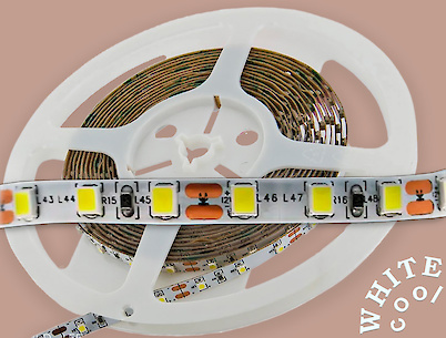 Светодиодная лента (неизолированная)  SMD2835-120L, 10 W/м,  5мм, холодный белый (9000-10000К)