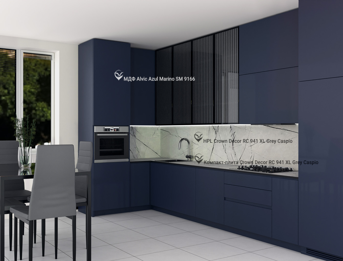 Компакт-плита Crown Dеcor RC 941 XL Серый Каспий с черным внутренним наполнением, толщина 12мм