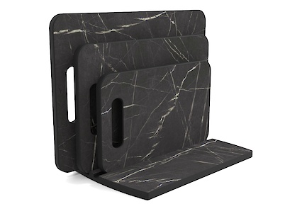 Комплект обробних дощок для нарізки продуктів 3 шт з підставкою, з компакт-плити Камінь П'єтра Гріджіа чорний