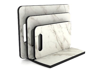 Комплект обробних дощок для нарізки продуктів 3 шт з підставкою, з компакт-плити Мармур Кришталь