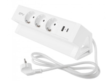 Удлинитель настольный розетка GTV BASCO с креплением, 3 вилки, USB A+C, кабель 1,5m, белый