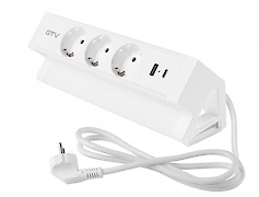 Меблева розетка BASCO, 3хSHUKO, USB A+C, кабель 1.5 м, білий