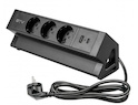 Меблева розетка BASCO, 3хSHUKO, USB A+C, кабель 1.5 м, чорний колір
