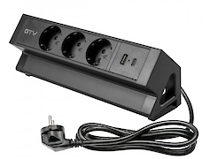 Меблева розетка BASCO, 3хSHUKO, USB A+C, кабель 1.5 м, чорний колір