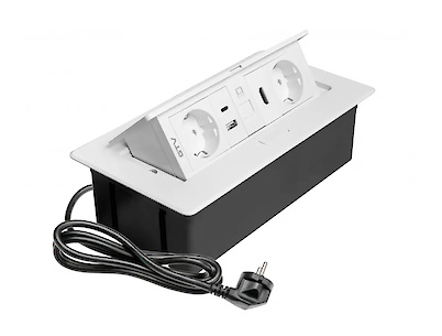 Вбудована розетка GTV MULTISOFT горизонтальна 2 вилки, USB А+С, RJ45, HDMI кабель 1.5м, білий (вбудований подовжувач)
