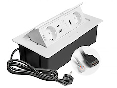 Меблева розетка GTV MULTISOFT, 2хSHUKO, USB A+C, RJ45, HDMI,  біла