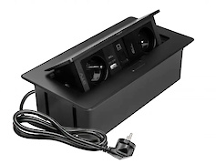 Вбудована розетка GTV горизонтальна MULTISOFT на 2 вилки Schuko, USB A+C, RJ45, HDMI кабель 1,5 м з вилкою, чорна (вбудований подовжувач)AE-PBSURH2GS-20