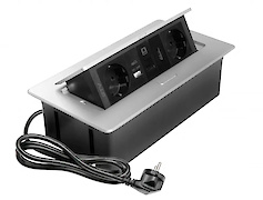 Вбудована розетка GTV горизонтальна MULTISOFT на 2 вилки Schuko, USB A+C, RJ45, HDMI кабель 1,5 м з вилкою, чорна 	AE-PBSURH2GS-53