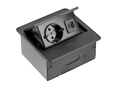 Вбудована розетка GTV AVARO горизонтальна 1 вилка, USB А+С, чорна (вбудований подовжувач)