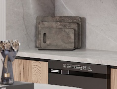 Комплект набор разделочных досок с подставкой для нарезки продуктов, Камень Металл антрацит