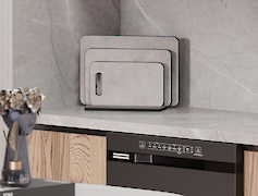 набір обробних дощок з підставкою для нарізання продуктів, 3 шт, Бетон Чикаго світло сірий