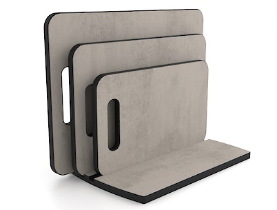 Комплект обробних дощок для нарізки продуктів 3 шт з підставкою, з компакт-плити Хромікс срібло