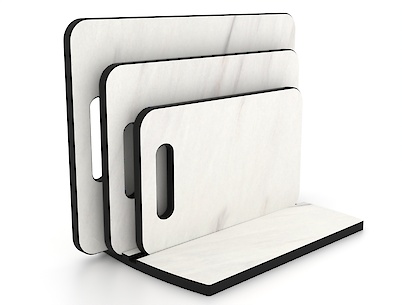 Комплект обробних дощок для нарізки продуктів 3 шт з підставкою, з компакт-плити Мармур Леванто білий